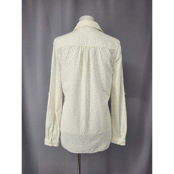 Diane Von Furstenberg Shirt Womens 8 White Lorelei Two Eyelet Cotton Top Coastal - Picture 4 of 16